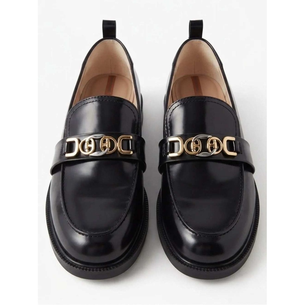 Sam Edelman Christy Black Patent Bit Loafers Gold Hardware Womens 9.5M 40.5